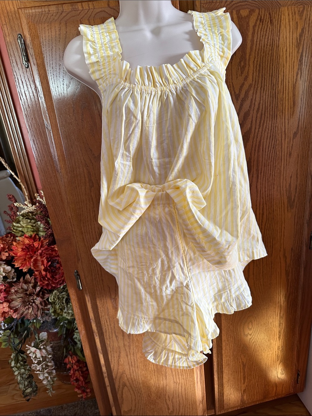 Yellow & White Striped Ruffle short set